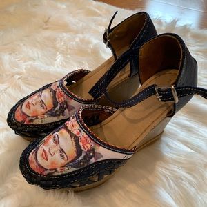 Frida Kahlo wedge sandal.